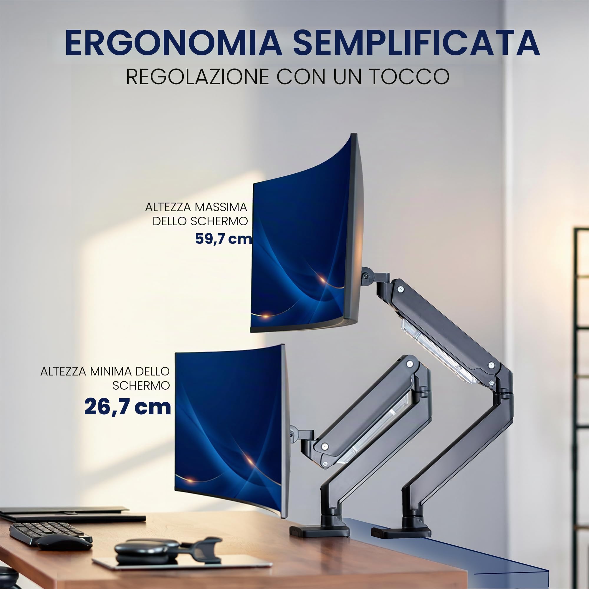 VIVO Braccio per Monitor Premium in Alluminio per Schermi Ultrawide fino a 49 Pollici e 15 kg, Supporto Singolo Robusto da Scrivania, Altezza Pneumatica, VESA Max 100x100, Nero, STAND-V101G1
