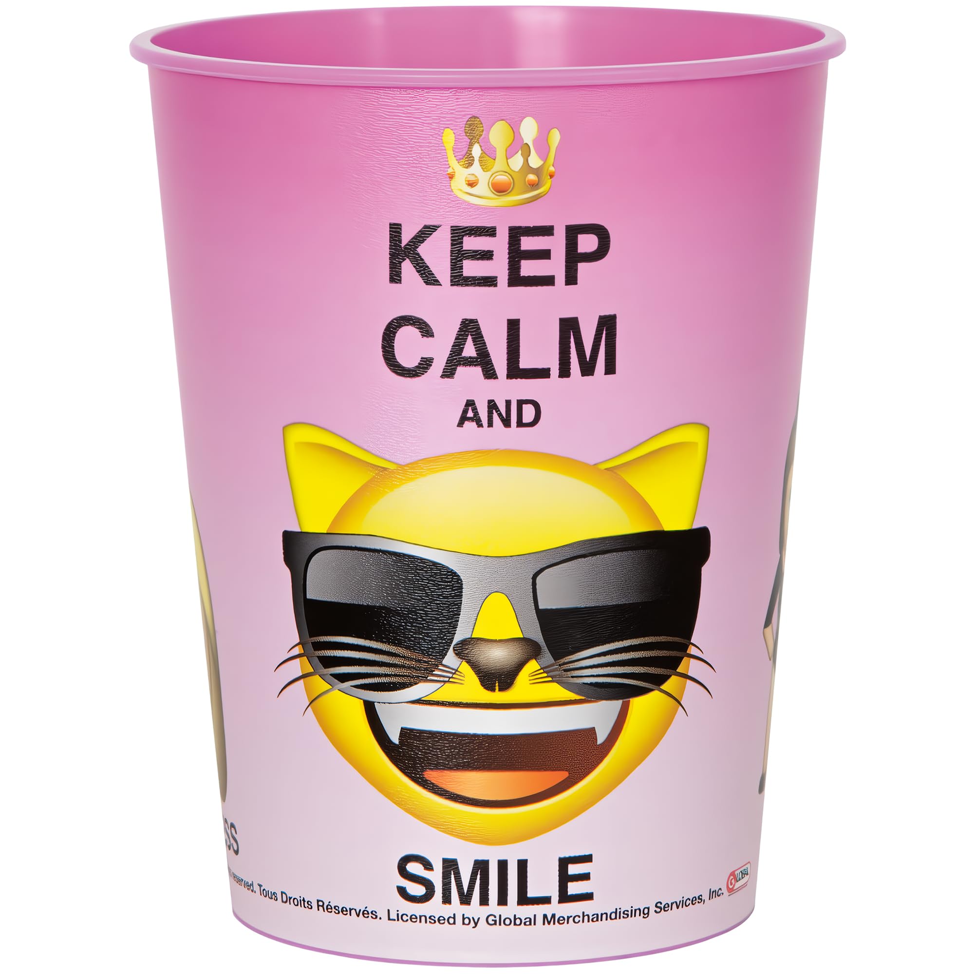 Unique Keep Calm and Smile Emoji Cat Plastic Stadium Cup - 1 Pc