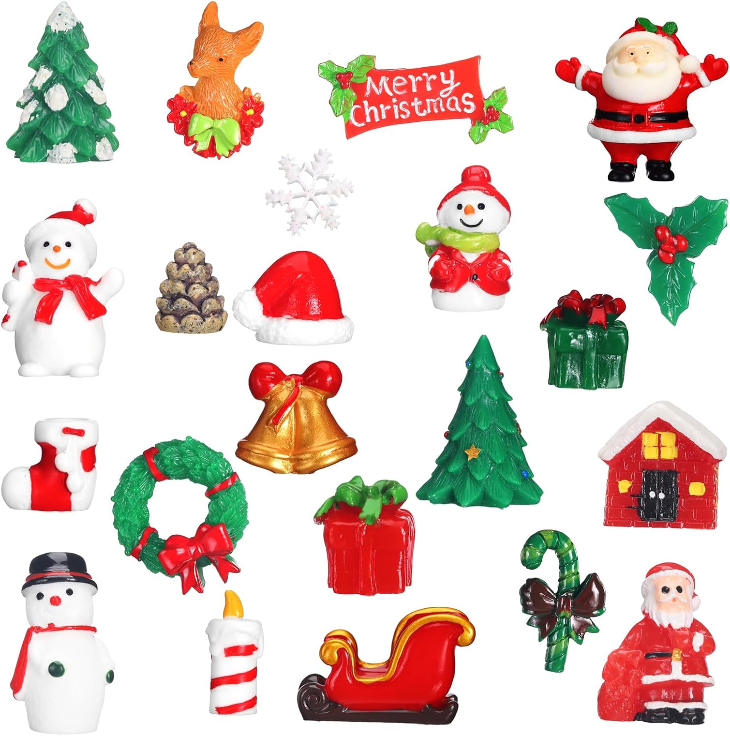 Soaoo 44 Pcs Christmas Mini Resin Figures Set Miniatures Snowman Figures Tiny Decor Santa Claus Tree Resin Crafts for Garden Fairy Accessories for Bonsai Terrarium Party Decoration - Image 4