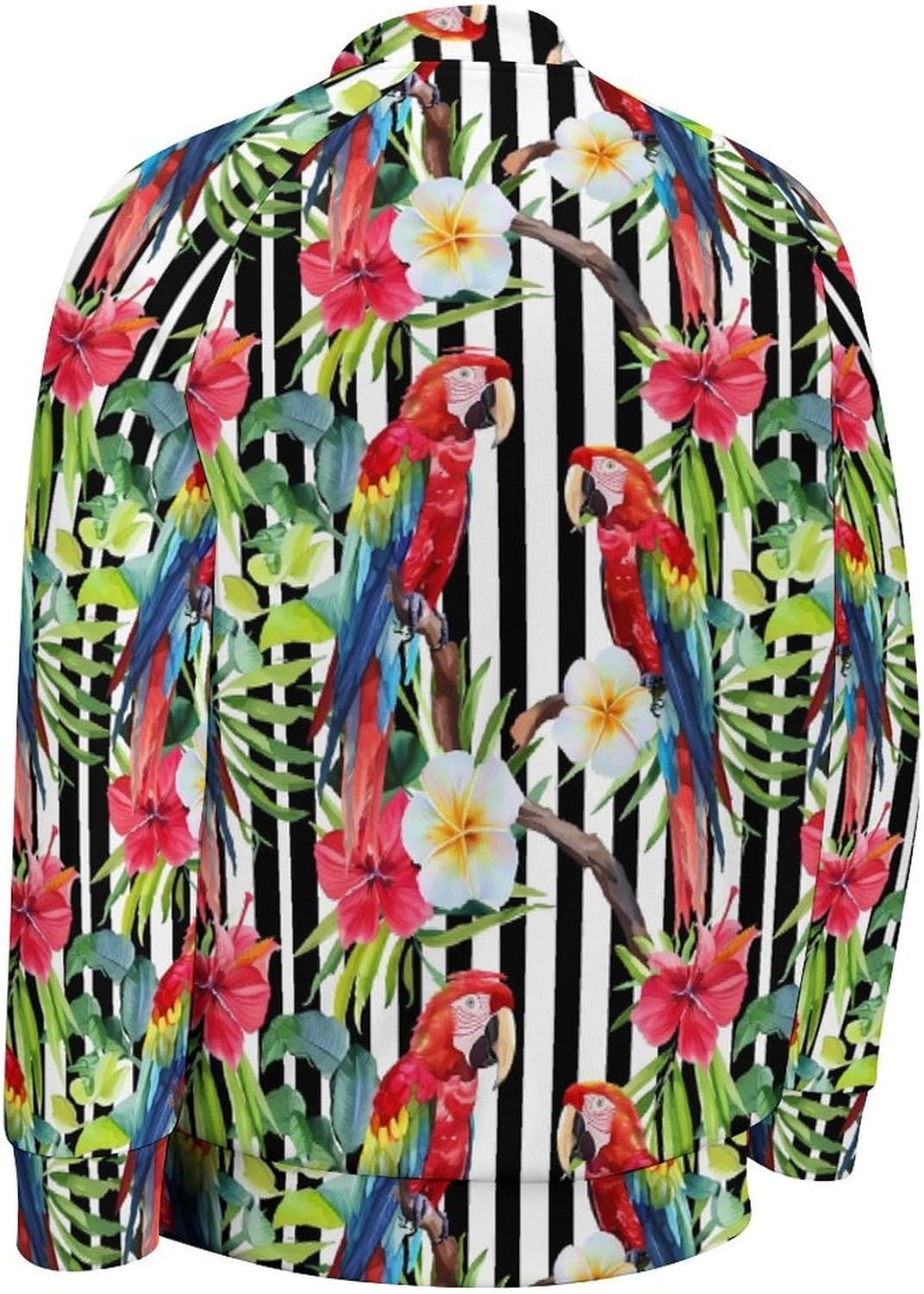 Macaw Parrot Flowers Novelty Men's Baseball Jackets Causal Sweatshirt Button Top Long Sleeve Coat