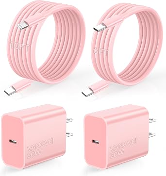 Compatible with iPhone Charger Fast Charging,2Pack 20W USB C Fast Charger Block with 6FT USB C Cable&10FT USB C to Liightning Cable Compatible with Phone 16/15/14/13/12 Pro/Pro Max,Pink