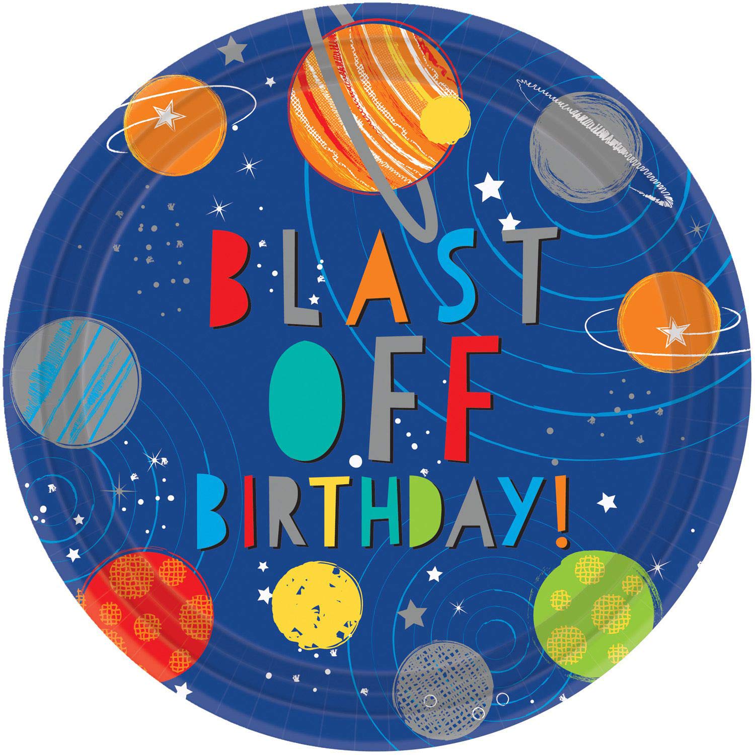 amscan (PKT) Blast Off Birthday Paper Plates 23cm (8 pk)
