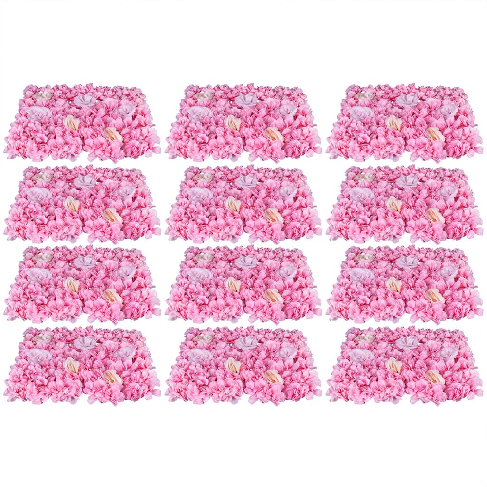 Futchoy 12x Künstliche Blumenwand Rosenwand Hochzeit Straße Hintergrund DIY Dekoration（40 x 60 x 2 cm） (Rosa)