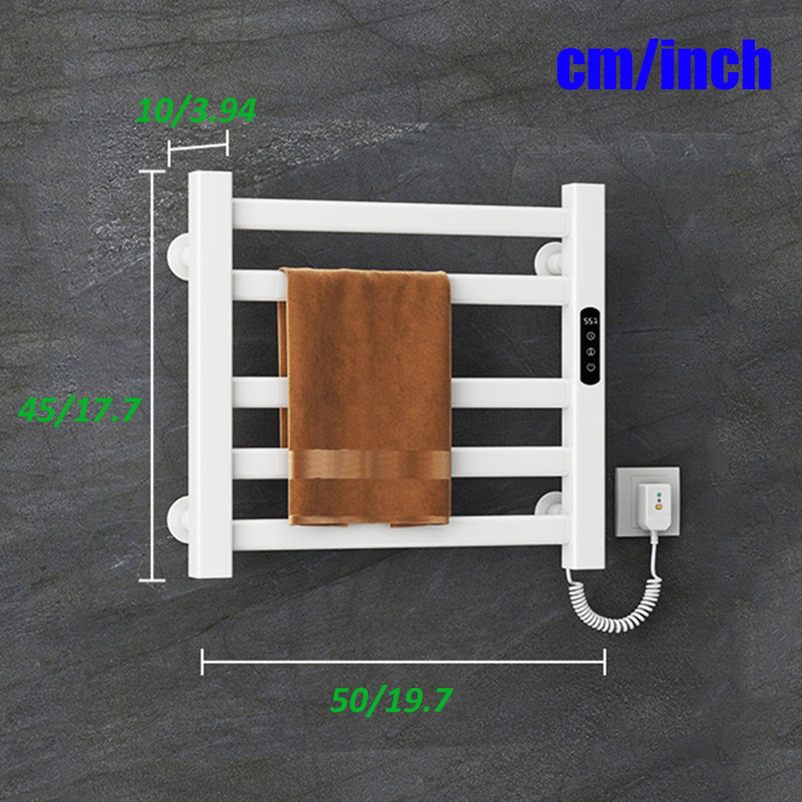 Portasciugamani riscaldato ad alta efficienza energetica con timer, da parete, scaldasalviette riscaldato a parete, scaldasalviette plug-in 5 barre per bagno, bianco, linea sinistra, linea
