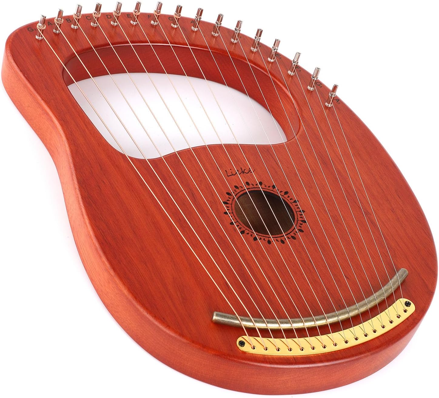 LIEKE Lyre Harp 16 Strings with Bag Tuning Wrench,Metal Strings,Mahogany Body and Copper Saddle,Professional Lyre Harp instrument Gift for Beginner Musician