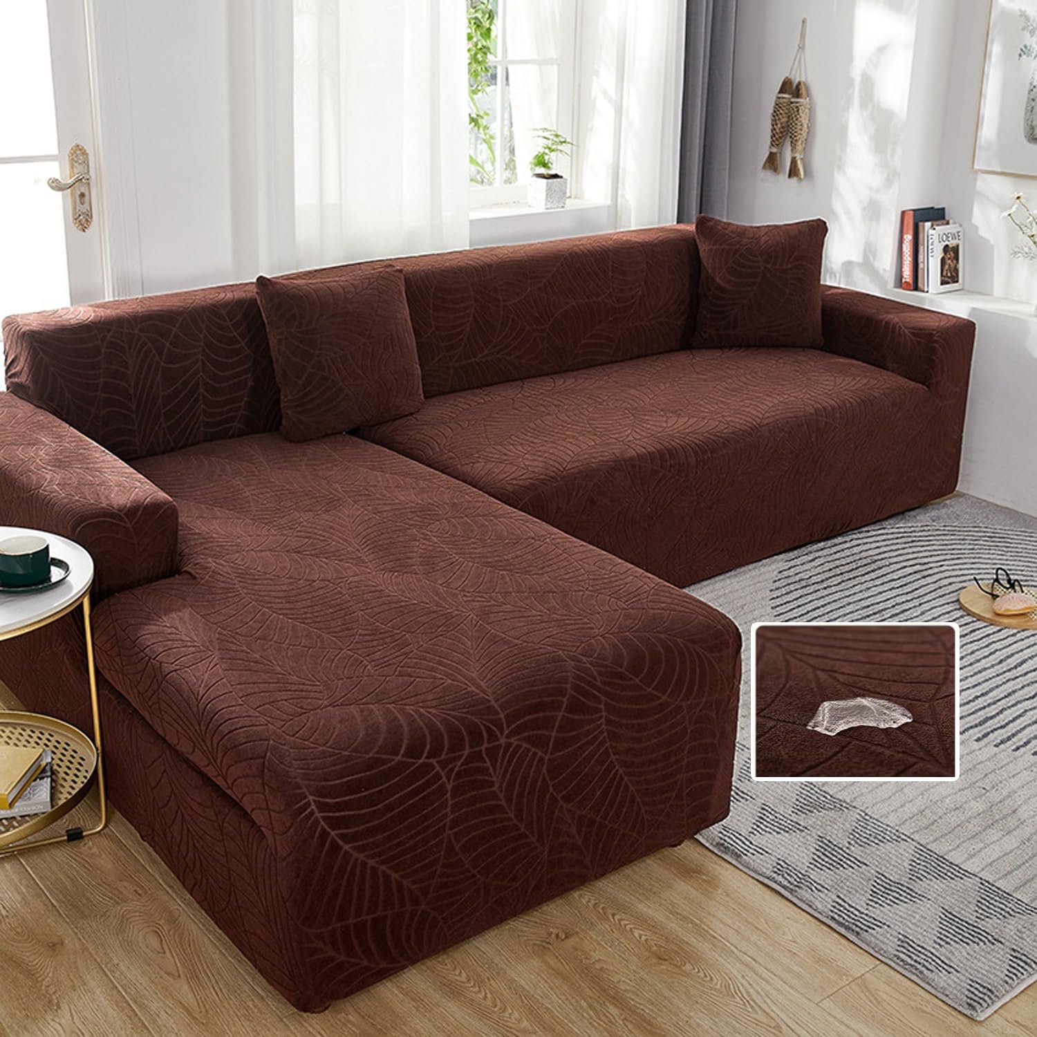 Sofa Slipcover For Corner L Shape,Waterproof Sofa Cover 3 2 4 1 Seater,2024 New Non-Slip Sofa Seat Cushion Covers With Elastic Straps,Universal Velvet Washable Protector ( Color : Brown , Size : 1 POS