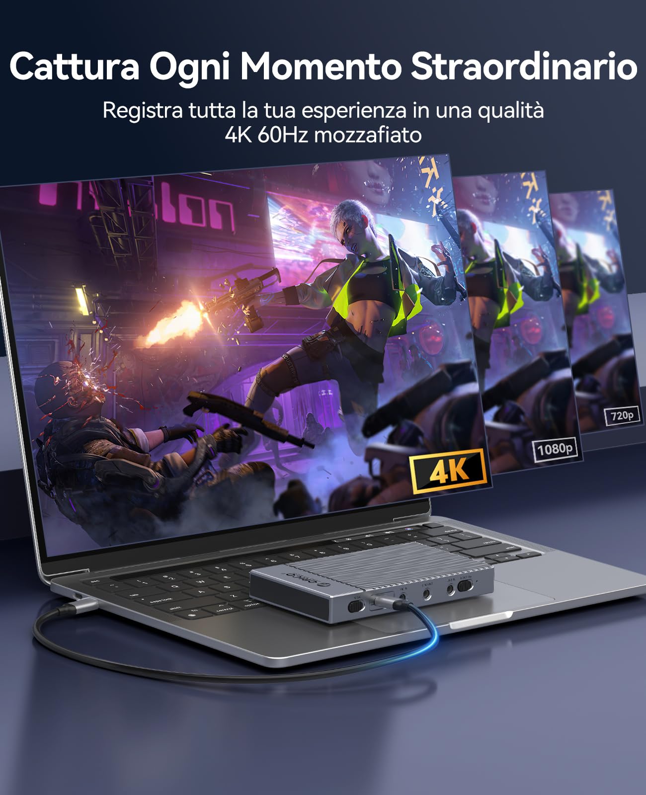 ORICO Cattura Video HDMI 4K@60Hz con Pass-Through - HDR, VRR, Bassa Latenza, Alta Velocità - Compatibile con Switch, PS5/PS4, Xbox, Windows, macOS, Linux, Android