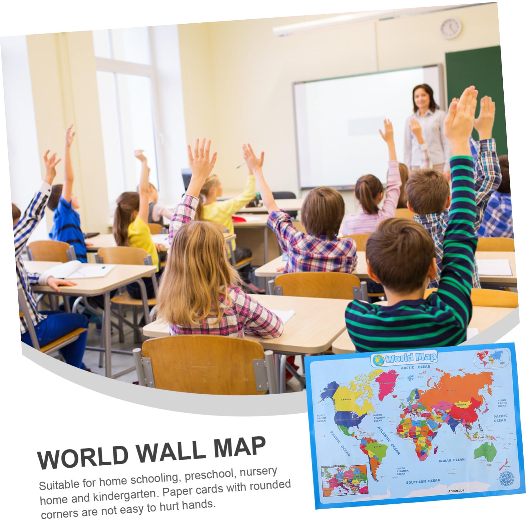 TEHAUX 3blätter Weltkarte Junge Mädchen Lernposter Abwischbar Leicht Kompakt Für Kindergarten Schule Fördert Interesse Wissen Über Länder Bunte Designs Für Spielerisches Lernen