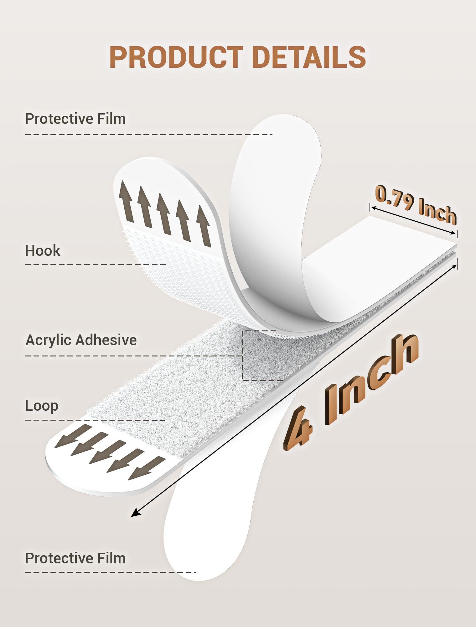 Tiras grandes resistentes para colgar cuadros, 20 pares (40 paquetes) ganchos adhesivos de velcro, sin daño, colgador de pared sin clavos, tiras para colgar pósteres, ganchos para colgar cuadros para