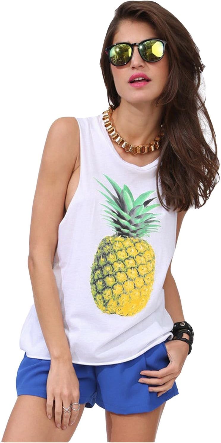Ubling Round Neck Sleeveless Pineapple Printing Factory Price Vest White XL