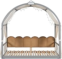 Vista 5 de Harper & Bright Designs Cama individual con luz LED, nido y cortina, cama infantil extensible de madera individual a 2 individuales, marco de cama