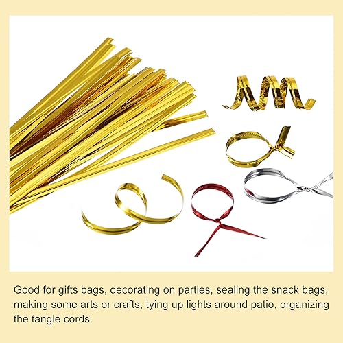 Miniatura 4 de uxcell Lazos decorativos metálicos de 350 yardas, reutilizables, para pan, bolsa de dulces, envoltura de regalos, decoración de fiestas, bolsas de