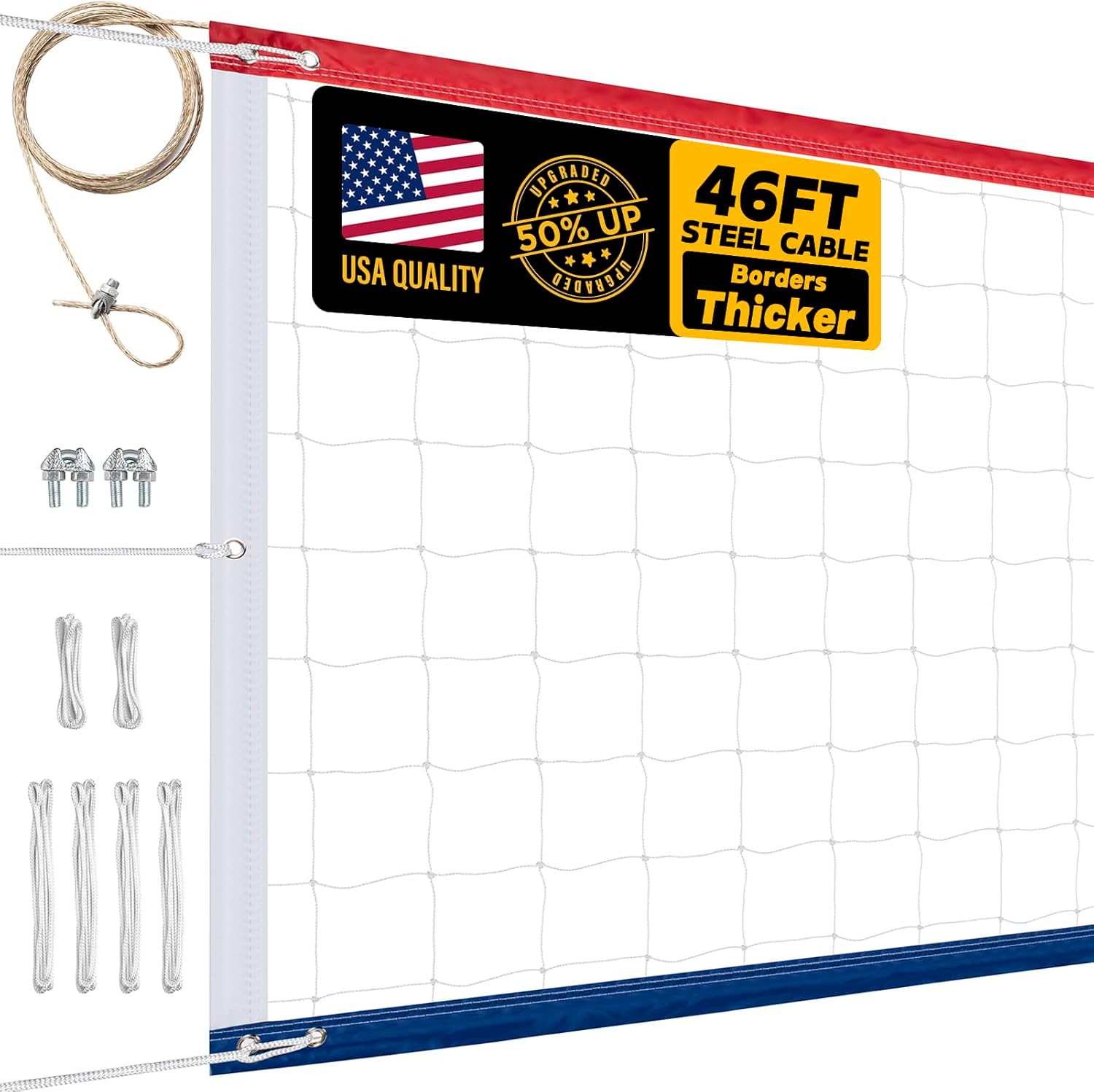 Upgraded Professional Volleyball Net Outdoor Heavy Duty – Weatherproof, Extended Stainless Steel Cable and Reinforced Full Borders, Ideal for Indoor & Outdoor Play, 32x3FT, Net Only