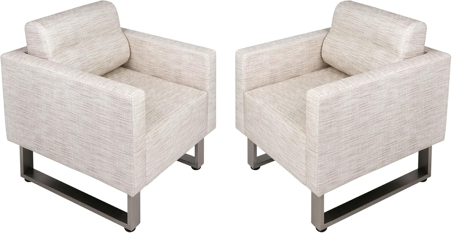 LUCKYERMORE Waiting Room Chair Set of 2 Large Guest Club Chairs for Studio Office Reception Couch, Lobby Lounge Accent Chairs Soft Leather Side Arm Chair Sofa for Bedroom Living Room, Beige+White