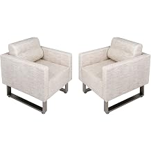LUCKYERMORE Waiting Room Chair Set of 2 Large Guest Club Chairs for Studio Office Reception Couch, Lobby Lounge Accent Chairs Soft Leather Side Arm Chair Sofa for Bedroom Living Room, Beige+White