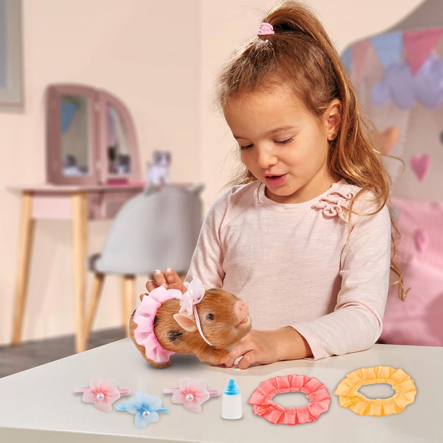 5Inch Silicone Pig Doll Toy, Soft Lifelike Reborn Pig Dolls, Mini Newborn Silicone Pig, Silicone Pig Toys with Clothes Accessories, Christmas Decorations, Interesting for Kids (E)