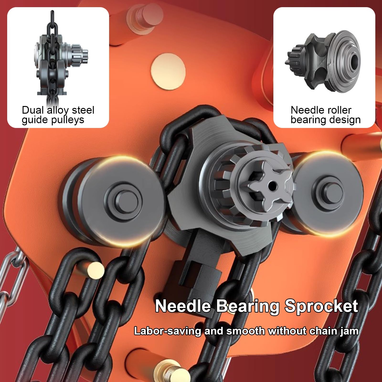 Paranco a Catena Manuale di Piccole Dimensioni, Carrucola per Sollevamento, con Catena G80 e 2 Ganci, per Garage, Magazzini e Autoveicoli(1T/600cm)