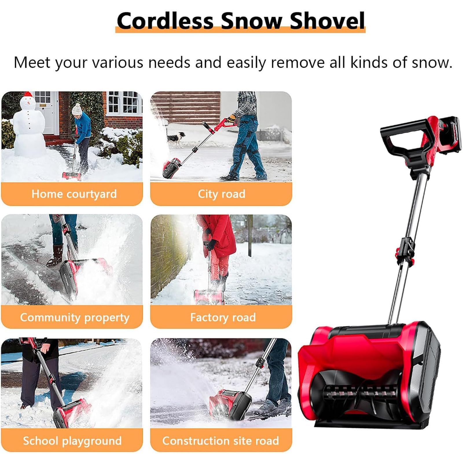 Pala da neve a batteria, spazzaneve elettrico da 12" con impugnatura regolabile e piastra direzionale, compatibile con batteria da 4 Ah, per pulizia di vialetti, patio e marciapiedi