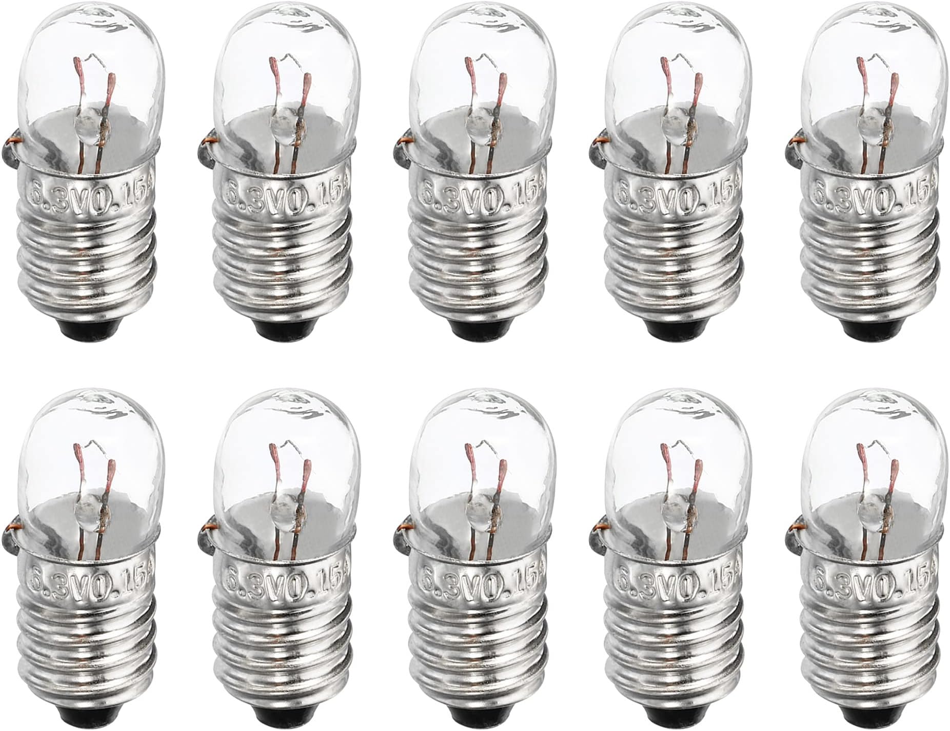 E10 Screw Base Miniature Bulbs DC 6.3V Warm Yellow Light Mini Lamps with Storage Box, 1 Set/10 Pack