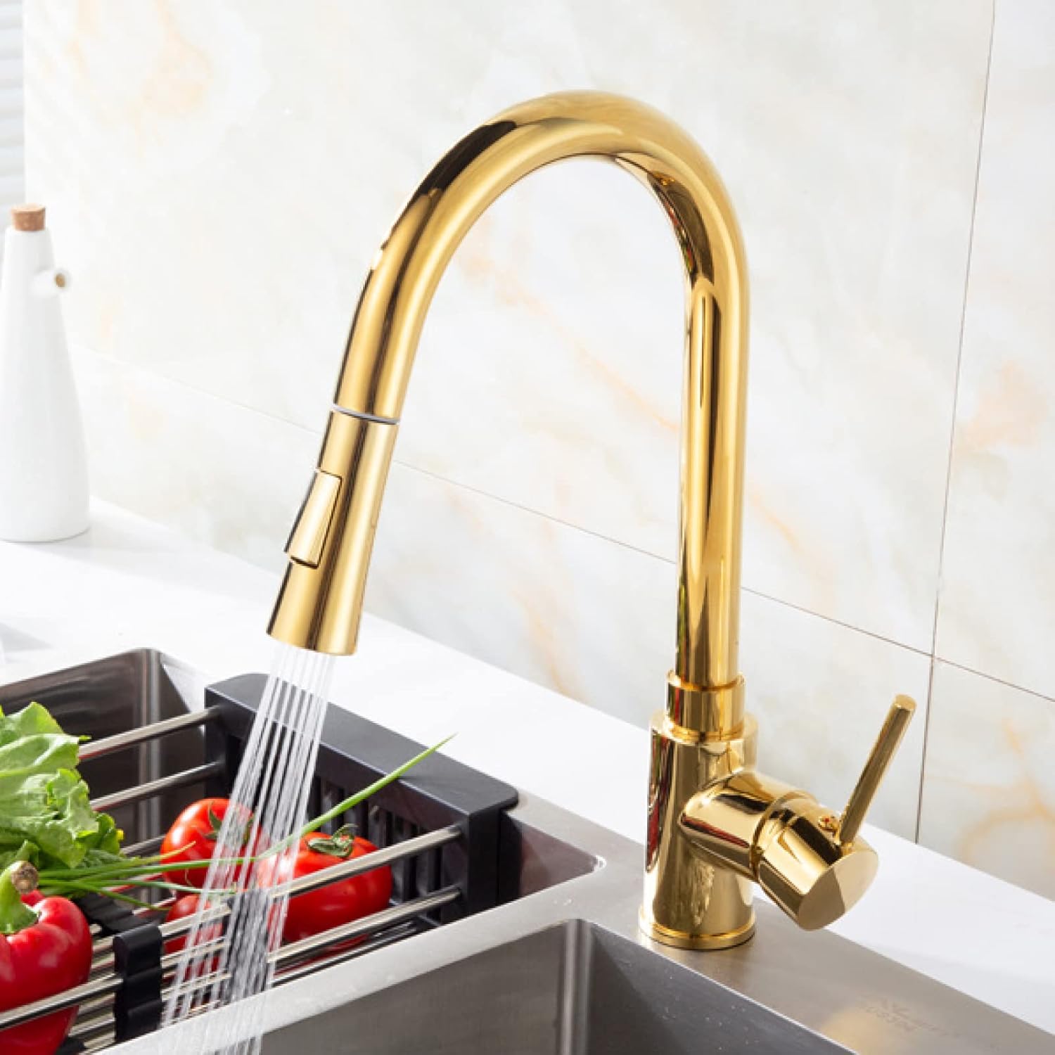 Pull Out Kitchen Faucet Gold, Sink Dual Function,One Hole Brass,Single Handle .Hot and Cold Water,B(B)