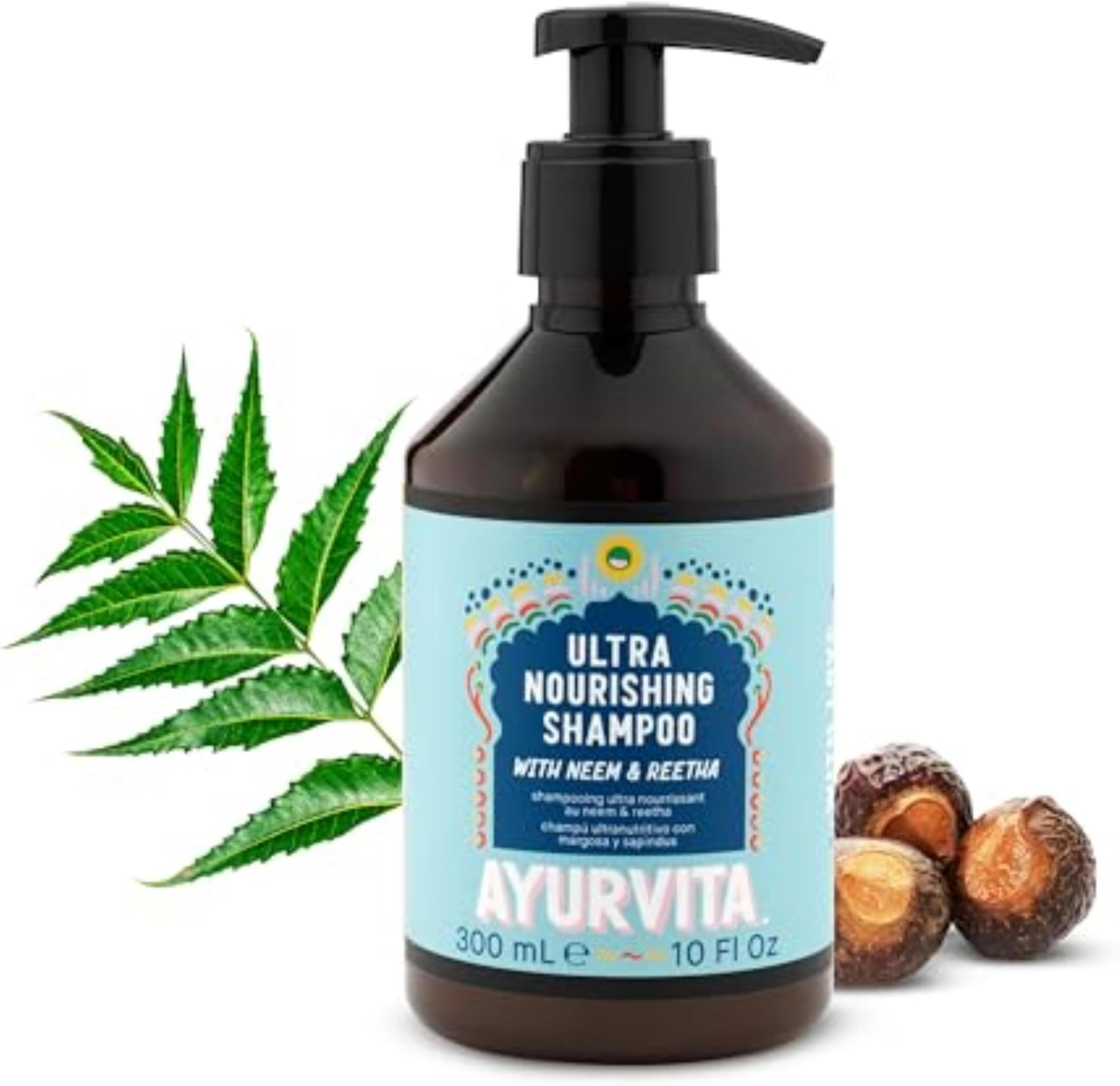 Nourishing Shampoo for Women & Men - Neem & Reetha Natural Ayurvedic Hair Care - Anti Dandruff Gentle Daily Growth Formula - Healthy Scalp Strong Roots - Moisturizing & Strengthening - 10 Oz