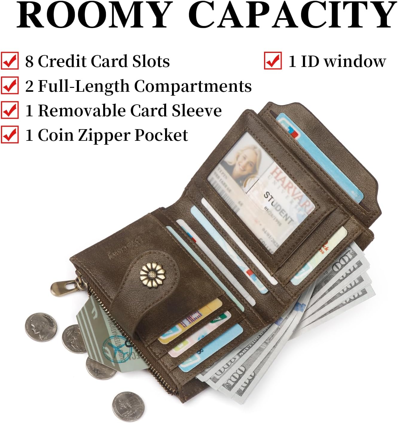 Womens Wallet,RFID Blocking Wallet Women Soft Leather Bifold Wallets For Women Card Holder With Removable ID Window partridge - Image 3