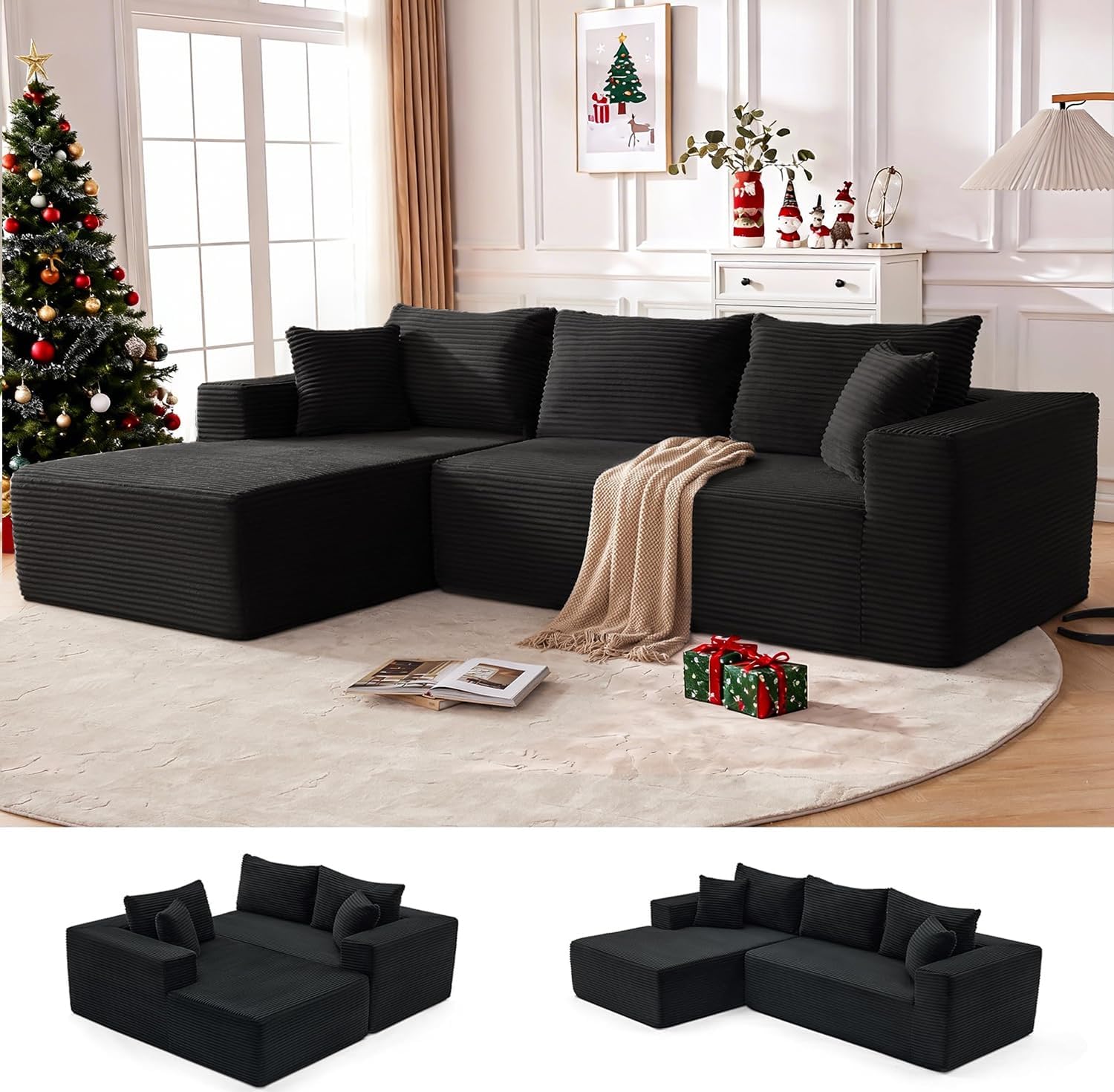 110” Cloud Sectional Couch, Boneless Sofa for Living Room,