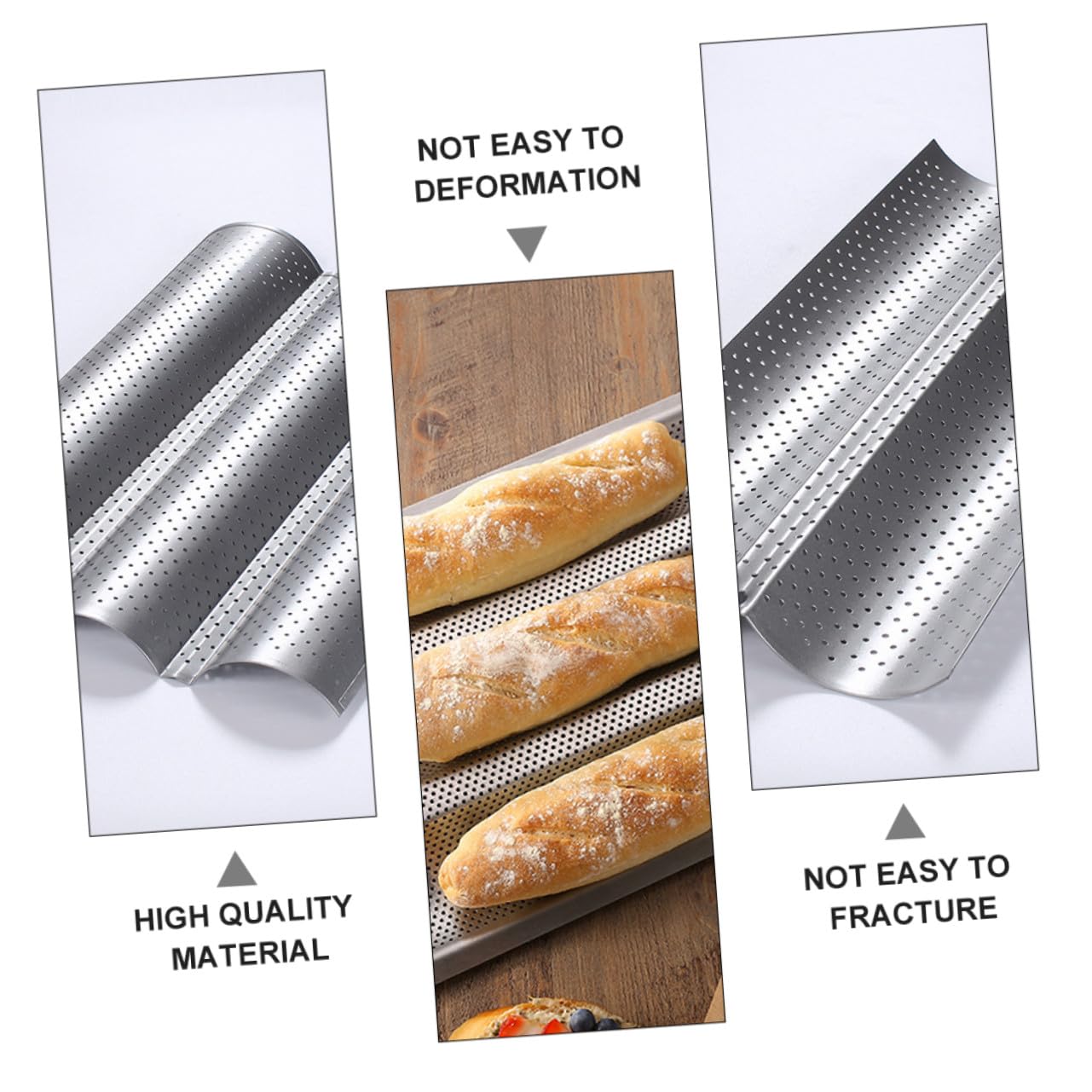 NOLITOY 2 pièces Moule à Baguettes Perforé Antiadhésif Acier Inoxydable pour Français Croustillant Plateau de Cuisson Ondulé pour Maison et Boulangerie Usage et Facile à Nettoyer