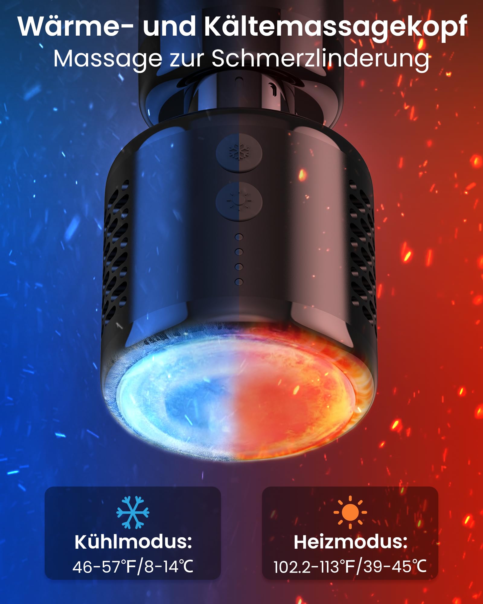 Massagepistole mit Wärme und Kälte,NAPRE Massage Gun Massage Pistole mit Verlängerungsgriff,Einstellbaren Winkeln,Muskel Percussion Massagegerät für Rücken,Nacken,Körper Entspannung,6 Köpfe & Koffer