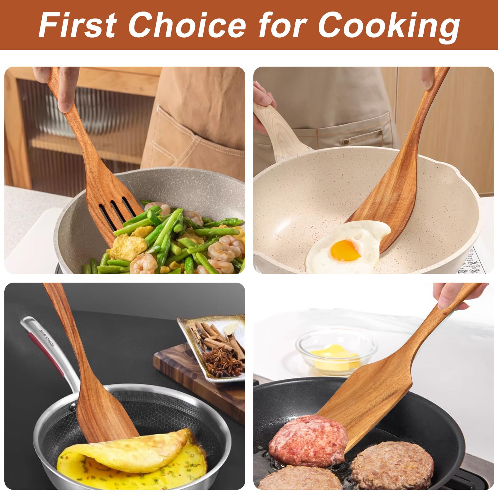 9 cucharas de madera para utensilios de cocina con soporte para utensilios, juego de utensilios de cocina de madera de teca, espátula plana de madera, cucharas de mezcla de cocina, cuchara de
