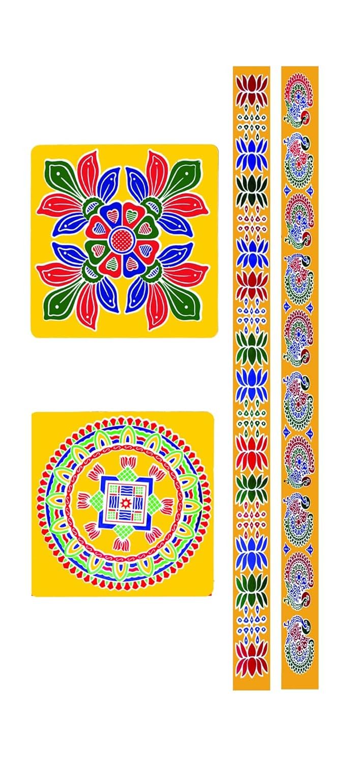 Vinyl Self-Adhesive Rangoli/Kolam Sticker ? Traditional Handmade Kolam Art/Design Sticker for : Pooja Room, Home Entrance, Tile, Floor, (Meroon:MM2,MP2 Pack of 4Pcs)-image-11
