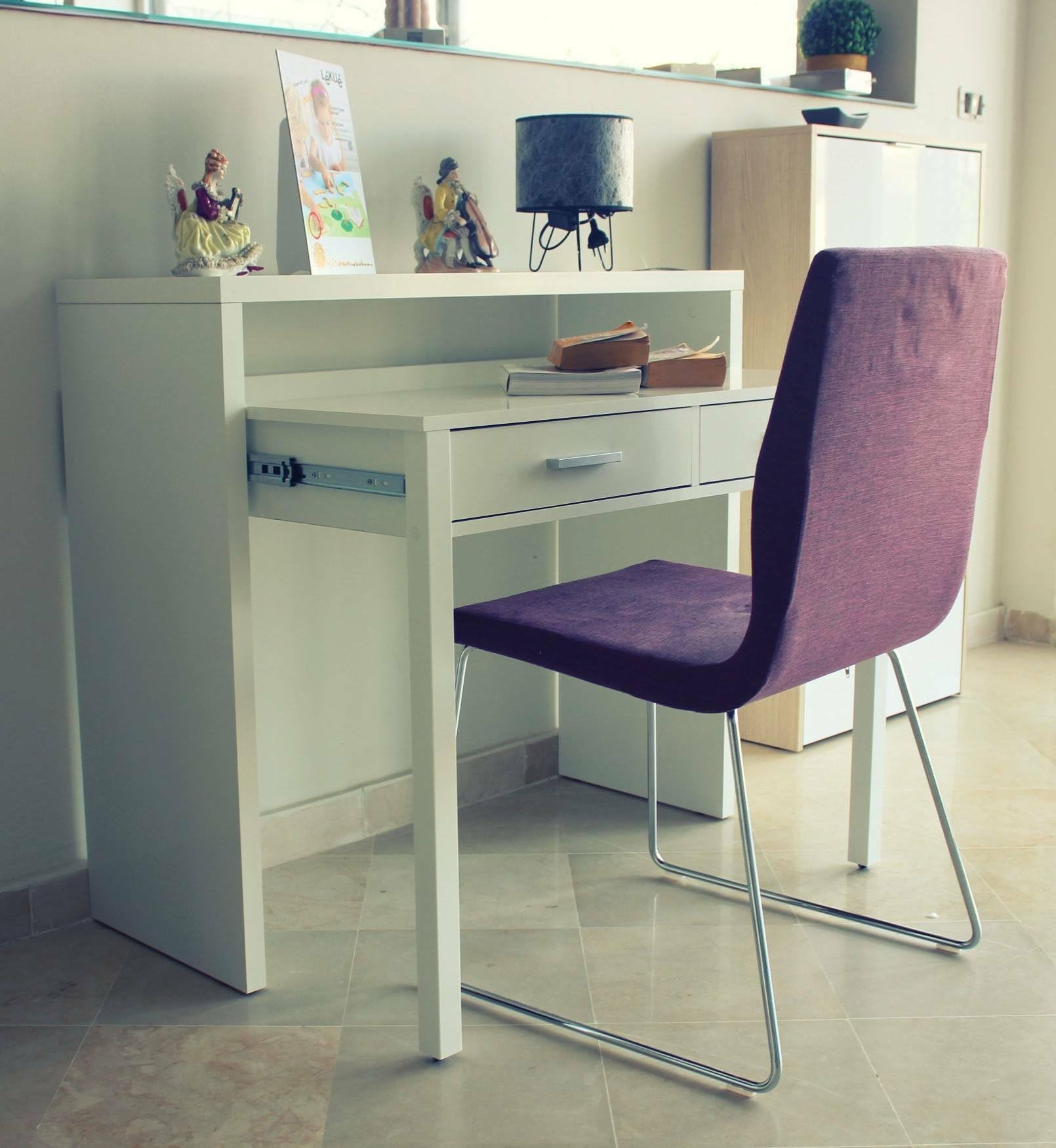 Dmora - Billings Schreibtisch, Schreibtisch mit ausziehbarer Platte, PC-Schreibtisch mit 2 Schubladen, 99 x 36 x 88 cm, Weiß