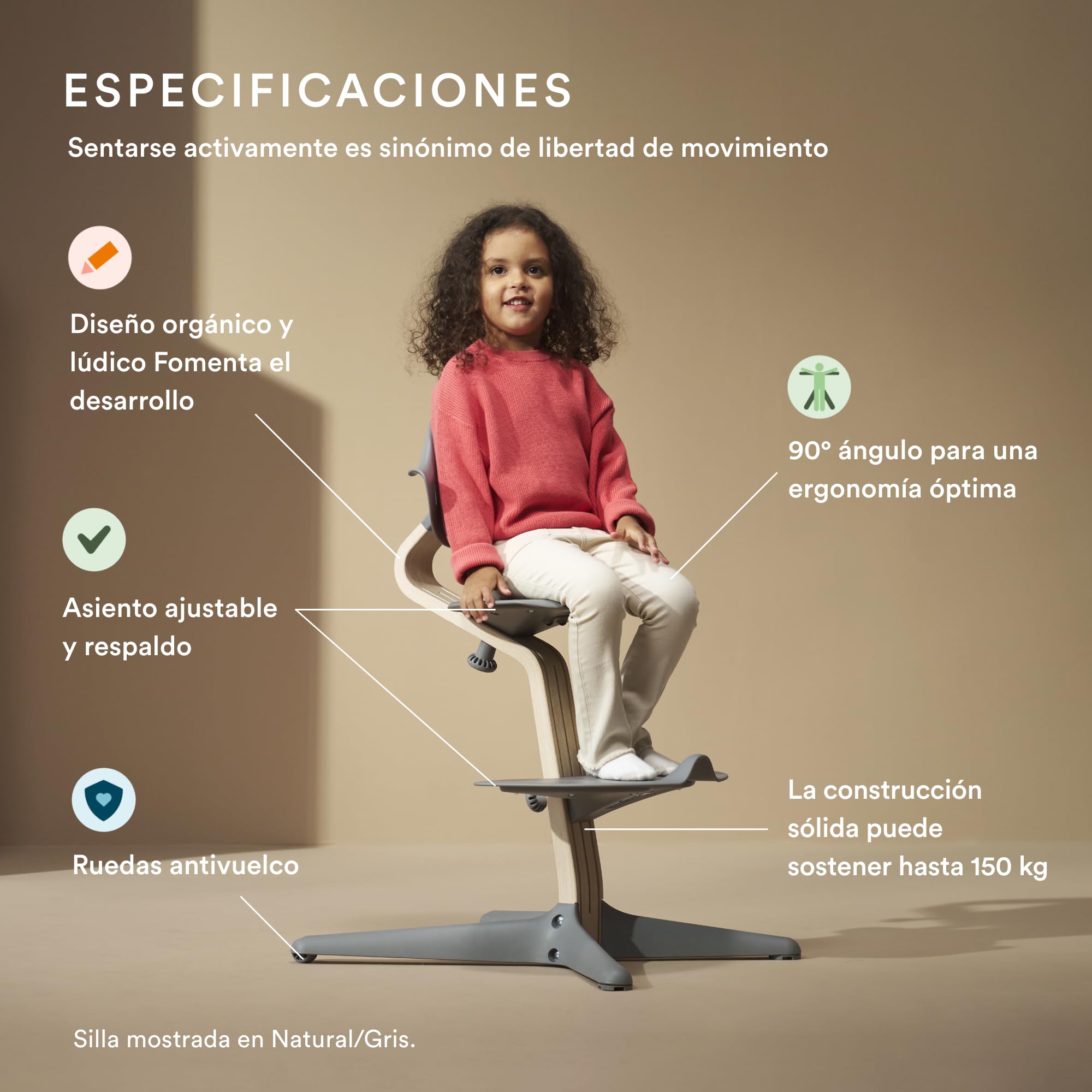 Silla Stokke Nomi, Negro - La silla que inspira a sentarse de forma activa - Sin herramientas, ajuste fácil - Incluye un reposapiés estable y ruedas antivuelco - Soporta hasta 150 kg