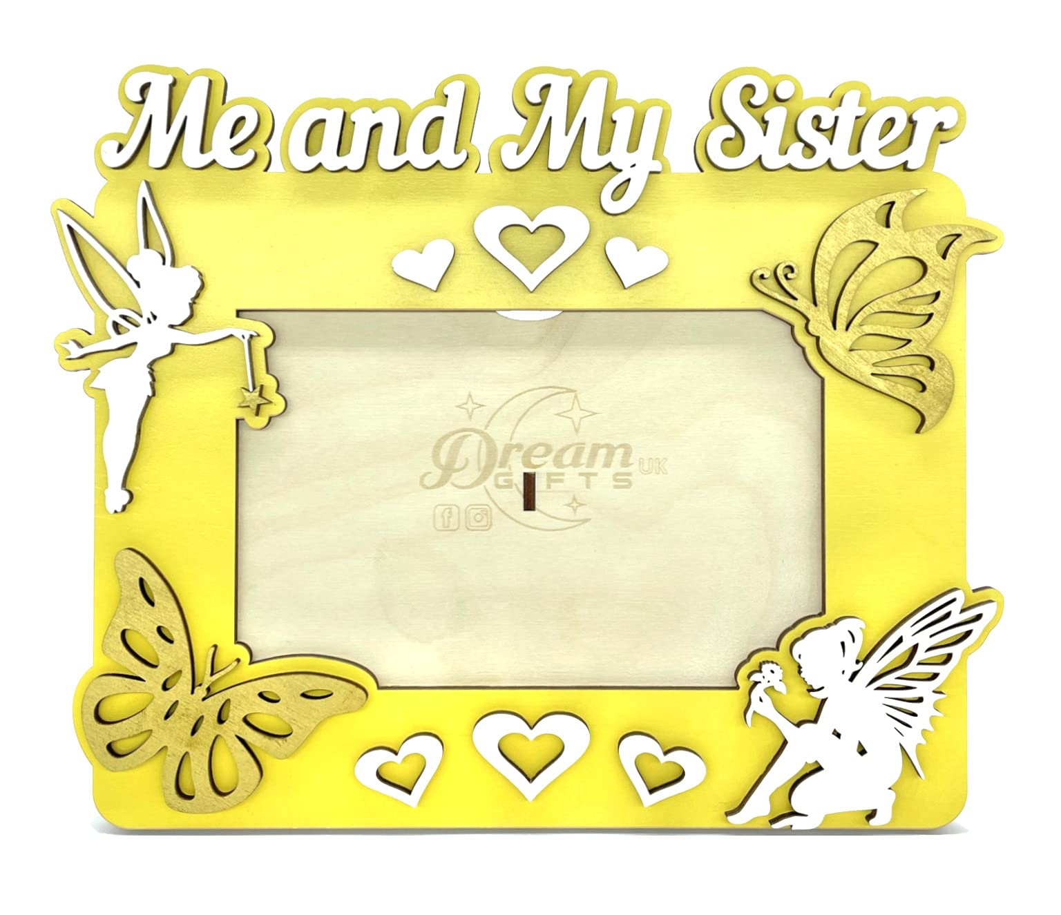 Me and My Sister, Baby Wooden Photo Frame Custom Hand Made for Tabletop or Wall, Decorative Style, Gift idea (Yellow)