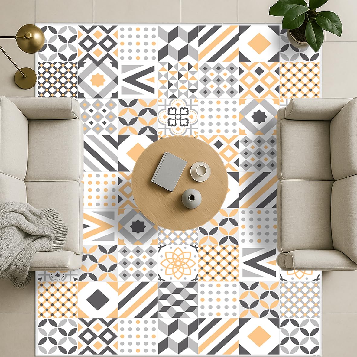 DobleUve Estudio Tapis Vinyle 18 | Jaune | 80x200 cm | Tapis Cuisine | Tapis de Salon Antidérapant Antifongique Ignifuge | Tapis Enfants | Tapis Bain PVC | Tapis PVC