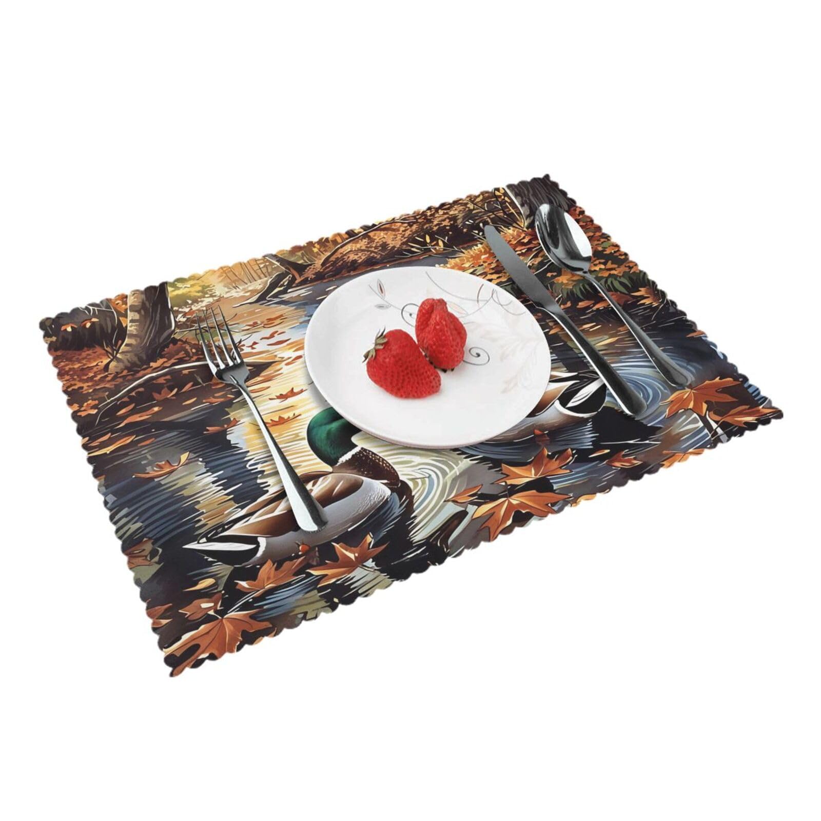 Autumn Leaves Ducks Stream (1) Placemats Set of 4 Print Table Mats Place Mats Table Decor for Kitchen Dining 12X18 in