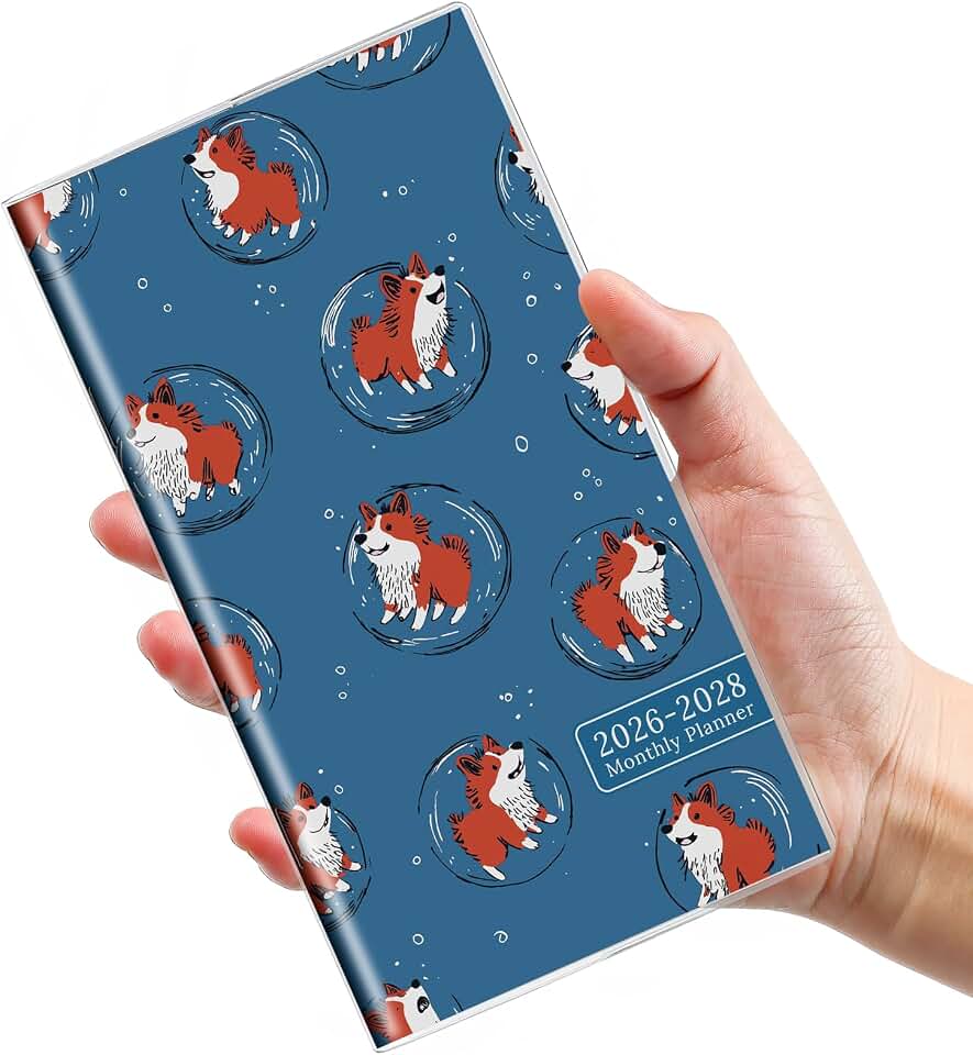 2 Year Pocket Calendar 2026-2028, Jul 2026-Jun 2028，6.5" x 3.5" | Small Pocket Calendar for Purse，Monthly Planner Pocket Size with Clear Protective Cover, Cosmic Pups The Forest Stewardship Council