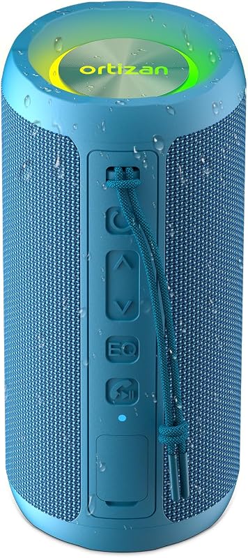 Ortizan parlante Bluetooth portátil inalámbrico, IPX7 impermeable, a prueba de polvo y óxido, potente sonido de 24 W, graves mejorados, batería de 30 horas, luz de fiesta de 360° y emparejamiento estéreo (BT 5.3), regalos - azul