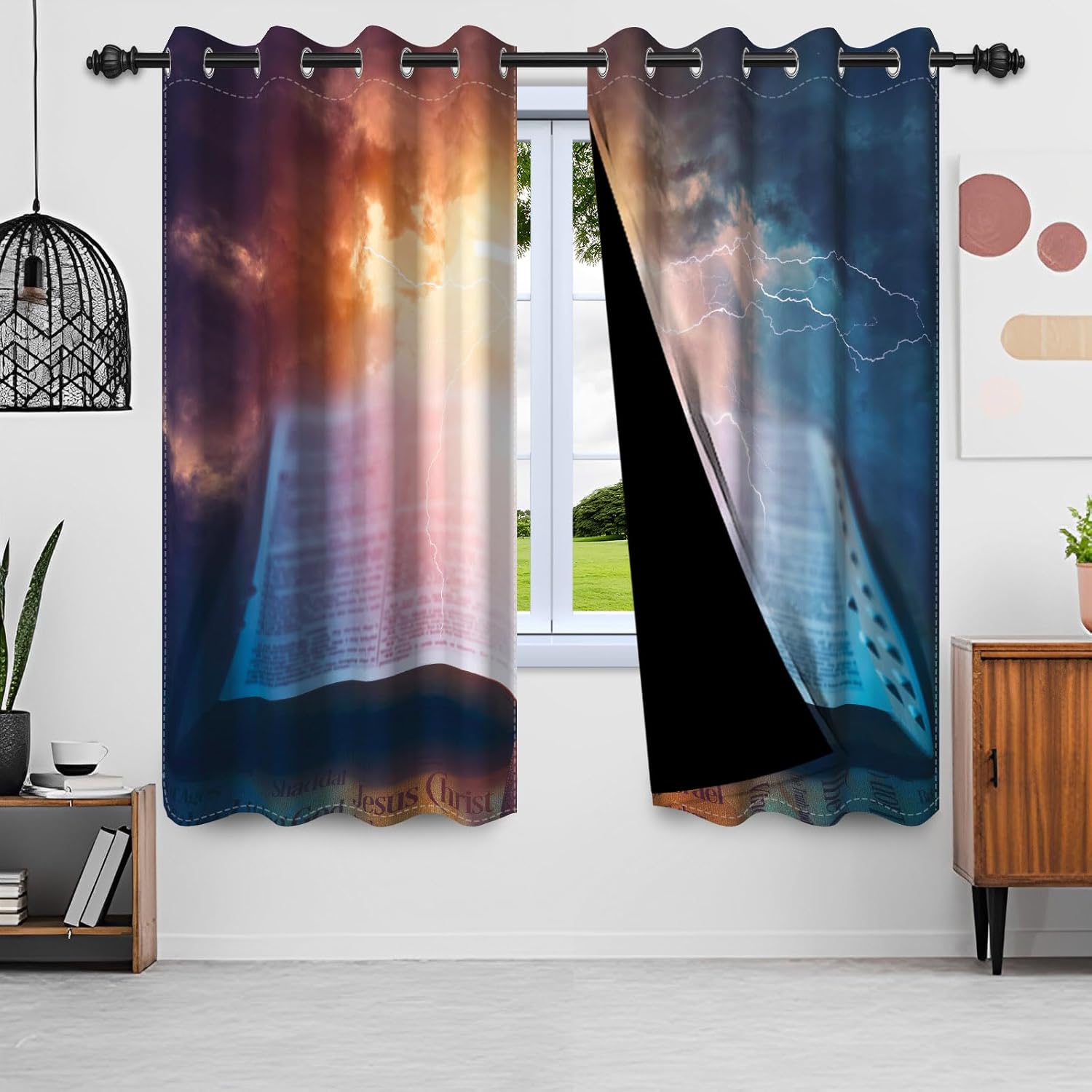 Holy Bible Crucifix Window Curtains Jesus Christ Bible Cross Blackout Curtain Drapes Heaven Holy Light Easter Christian Church Activities Window Treatments with Grommets,42x84 inch,2 Panels