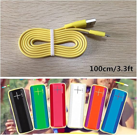 Replacement Micro USB Charging Cable Power Cord Compatible with Ultimate Ears Logitech UE Boom Megaboom Miniboom Boom2 Roll Wireless Speaker (Yellow)