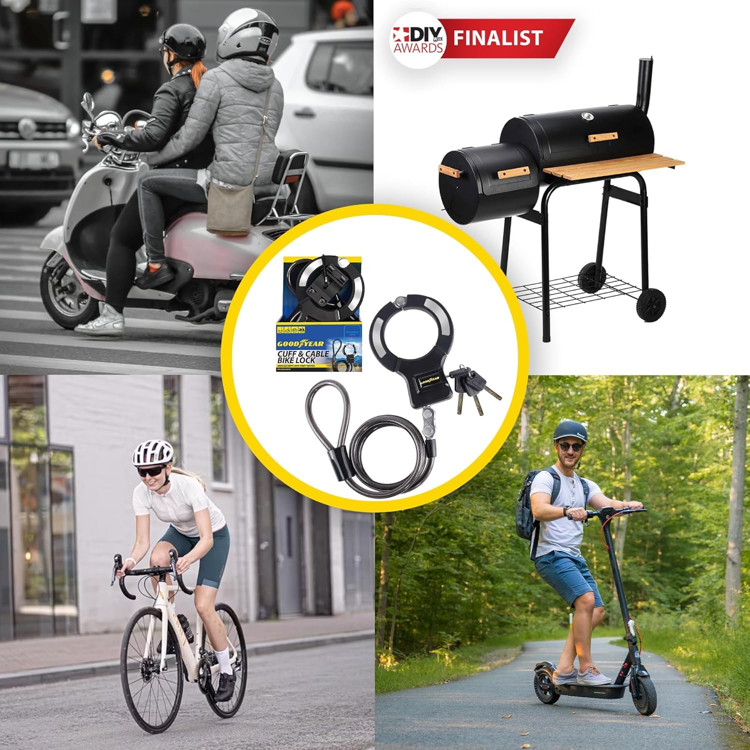Goodyear Antivol menottes de vélo robuste – Haute sécurité | Construction en acier | Design flexible | Clés identiques pour plusieurs vélos | Résistant aux intempéries | Idéal pour une utilisation