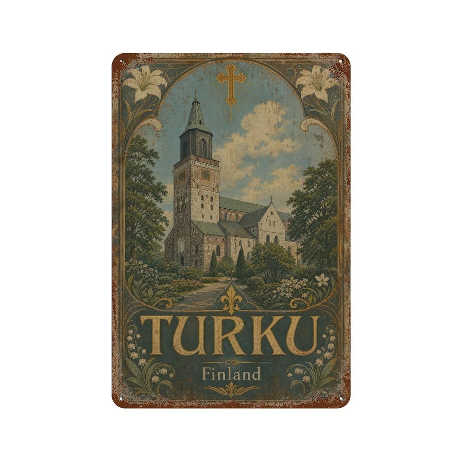Metal Tin Sign Vintage Travel Turku Finland Sanctuary