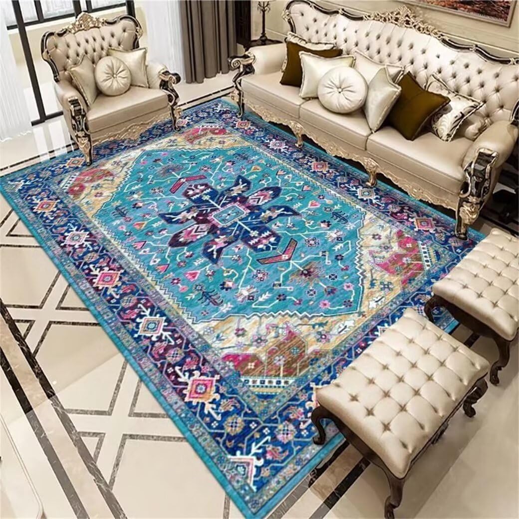 Tapis enfant bleu lavable et robuste pour aire de jeux sans poussière