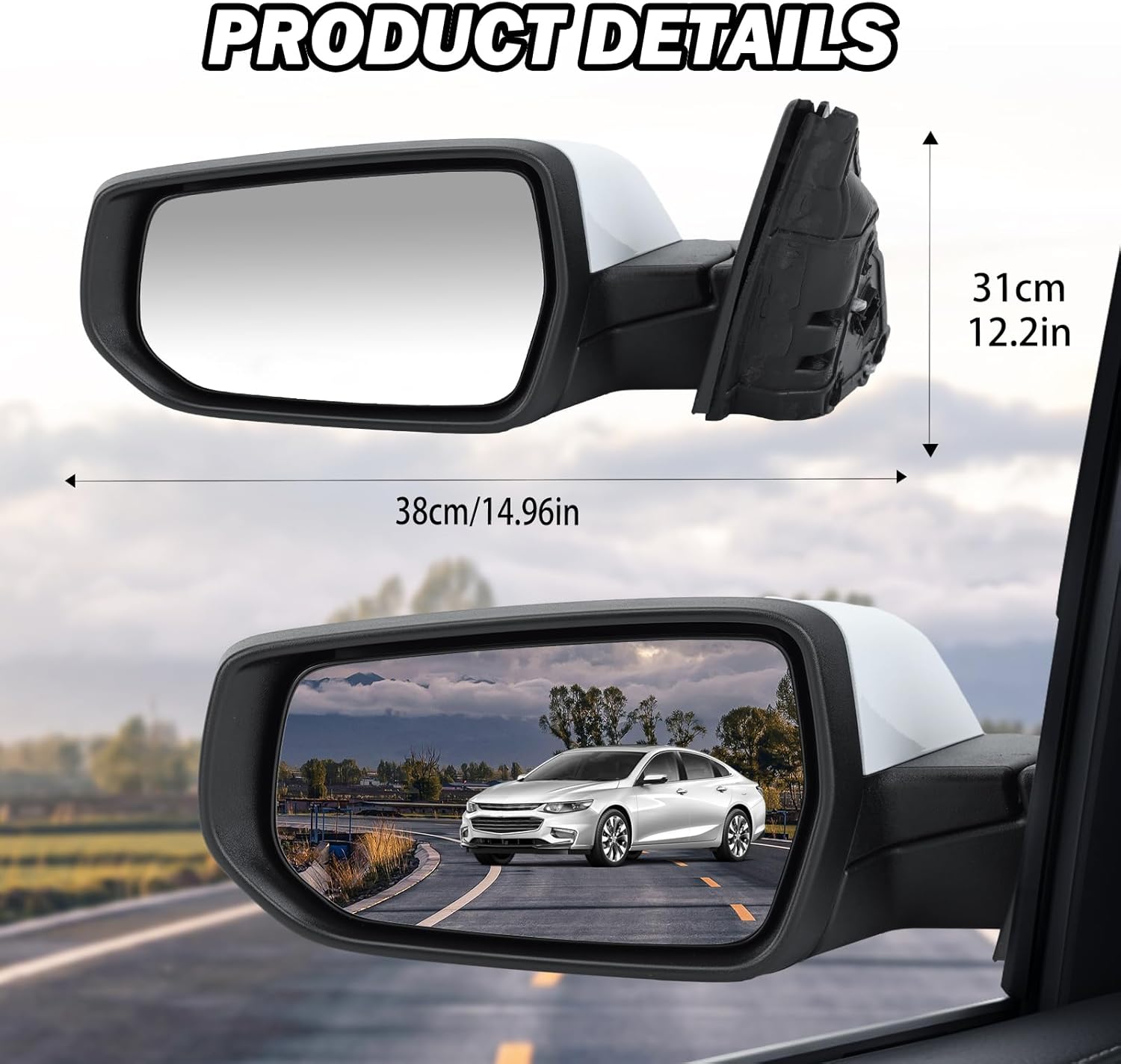 Driver Side View Mirror Compatible with 2016 2017 2018 2019 2020 2021 2022 Malibu LT Hybrid,Mirrors With Heated Turn Signal,7-Pins OE-GM1320539(White)