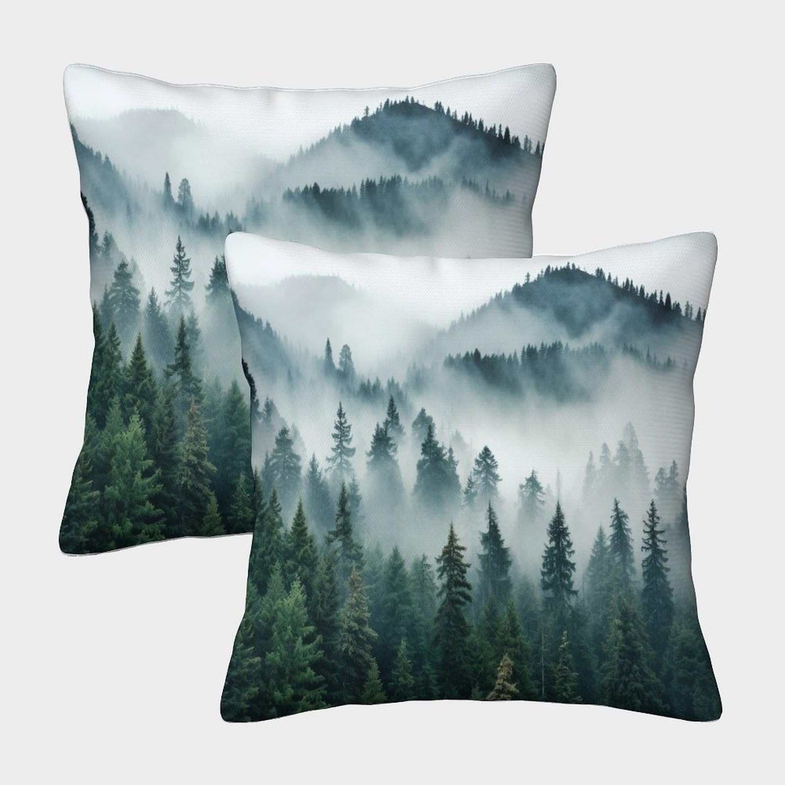 ZHUICHENG 3D Printed Smokey Mountains Throw Pillow Covers Misty Forest Square Cushion Cover Decorative Super Soft Pack of 2 for Home Couch Sofa Decorative, Gifts 40x40cm