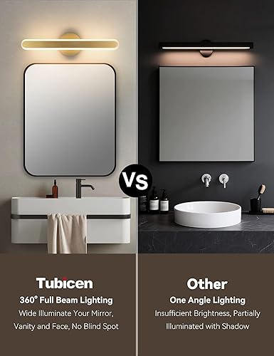 Miniatura 2 de Tubicen Modernas luces de tocador de baño doradas de 21.6 pulgadas, aplique de pared lineal sobre espejo, iluminación de haz completo de 360,