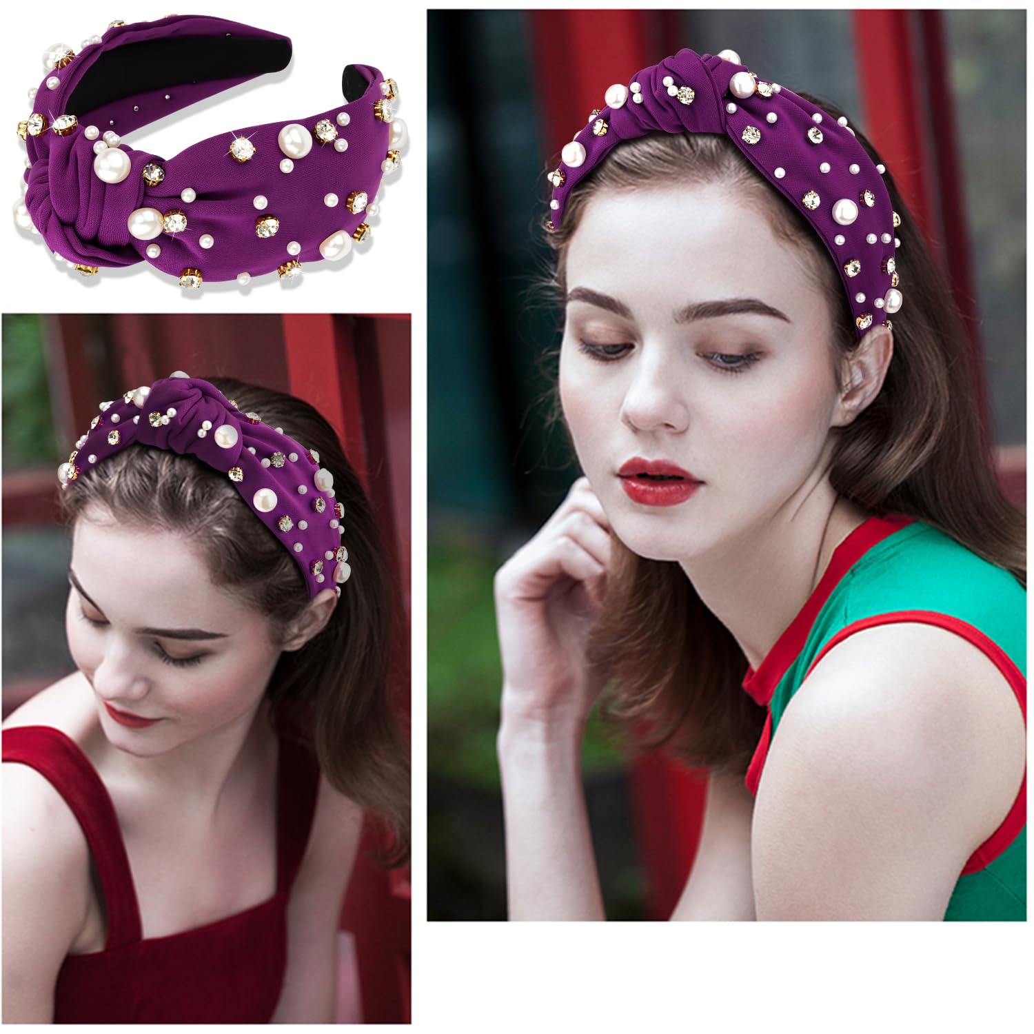 Pearl Multi Bead Embellished Knot Burnout Headband Twine and Love | Neutral Color Knotted Headband  main image 3