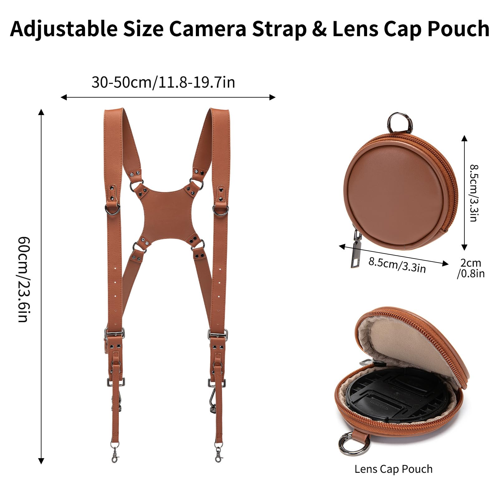 Arnés de cámara dual para 2 cámaras, correa de hombro de piel para cámara DSLR/SLR, correas para fotógrafos