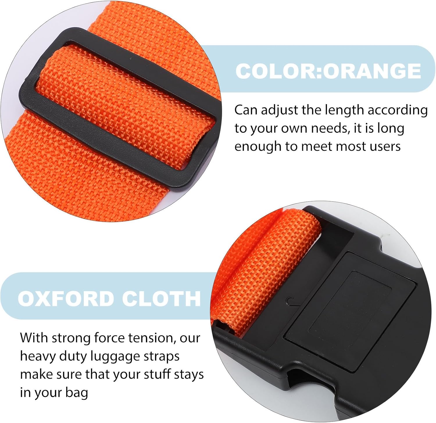 Kisangel Heavy Duty Adjustable Luggage Straps for Suitcases Lock, Orange Oxford Cloth and Stainless Steel Cross Belt for Business Trip and Traveling