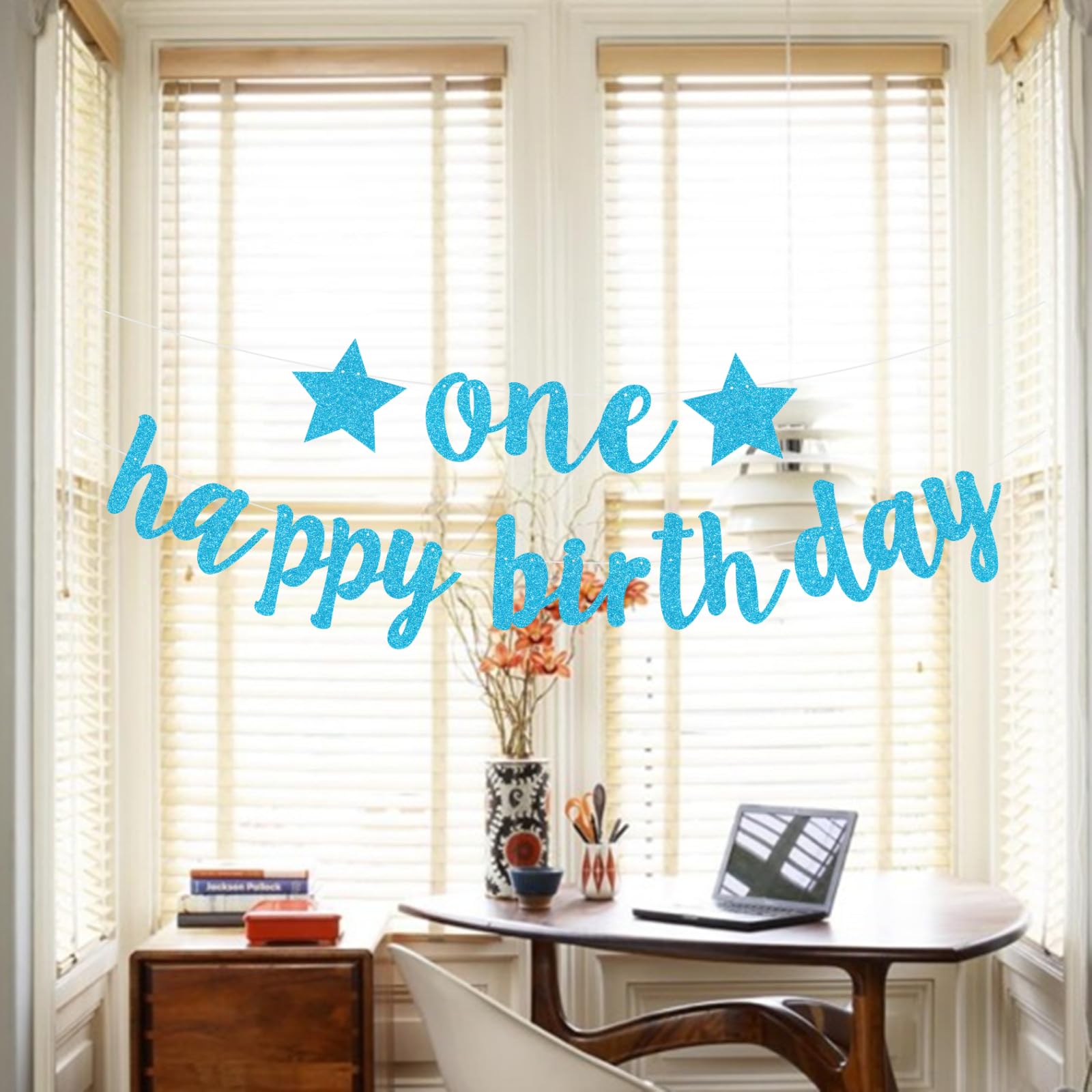 Tema blu per il primo compleanno, striscione per il primo compleanno di